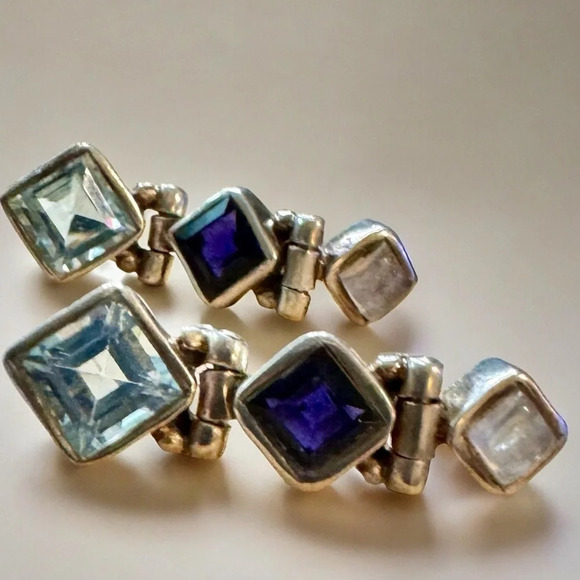 Moonstone|Amethyst|Topaz Sterling Silver Post Earrings - Picture 6 of 8